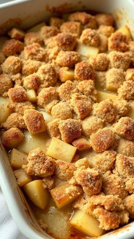 A delicious apple cinnamon cobbler with a golden-brown topping and soft apple filling.