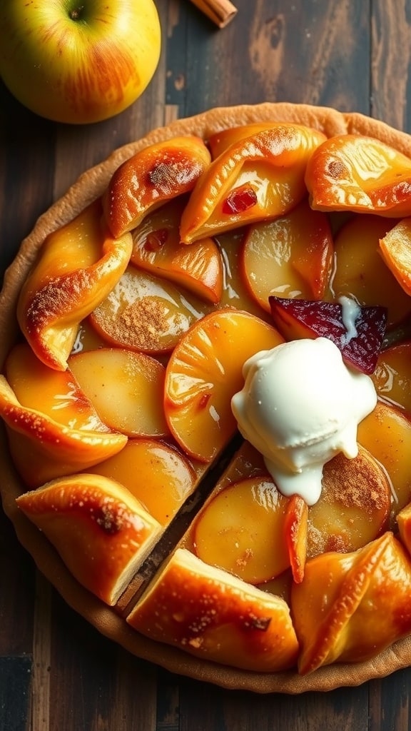 Classic French Apple Tart Tatin Recipe Classic French apple tart tatin with caramelized apples and puff pastry, served with vanilla ice cream.