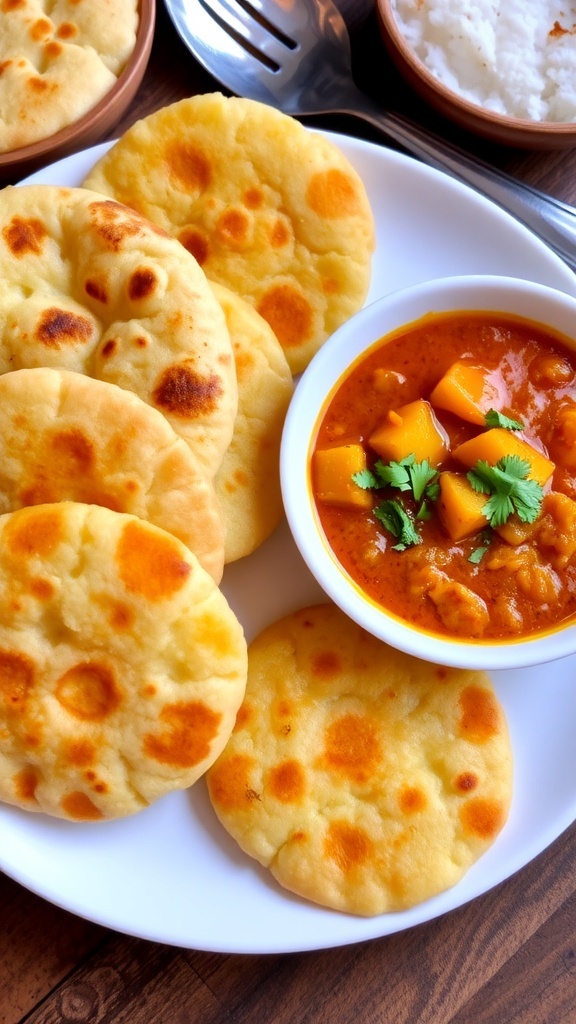 Aloo Puri Recipe Aloo Puri served with spiced potato curry, garnished with coriander, on a traditional Indian plate.