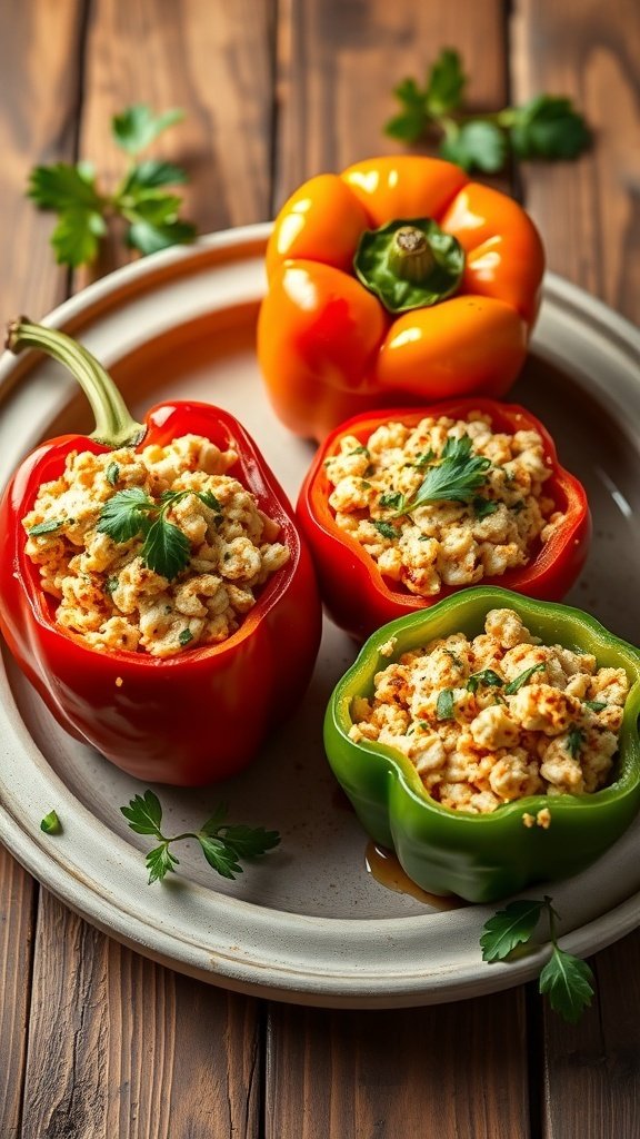 Spicy cottage cheese stuffed bell peppers on a plate.