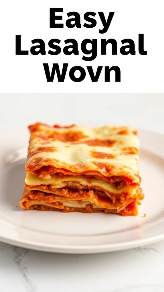 A slice of easy lasagna on a plate.