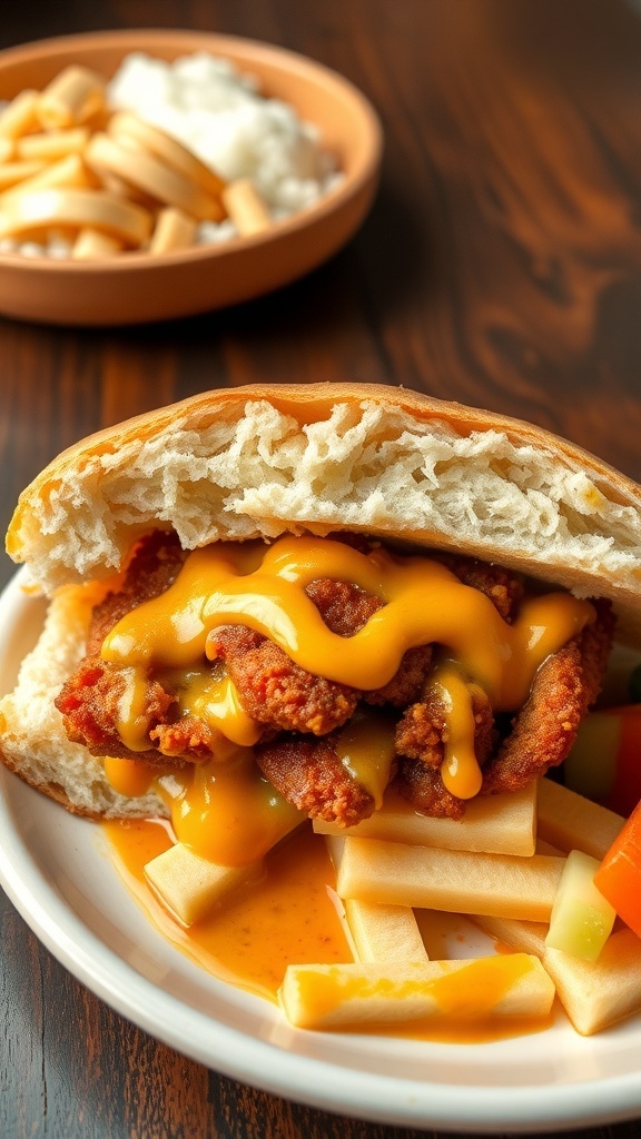 A Katsu Curry Sandwich with crispy chicken and curry sauce, served on soft bread.