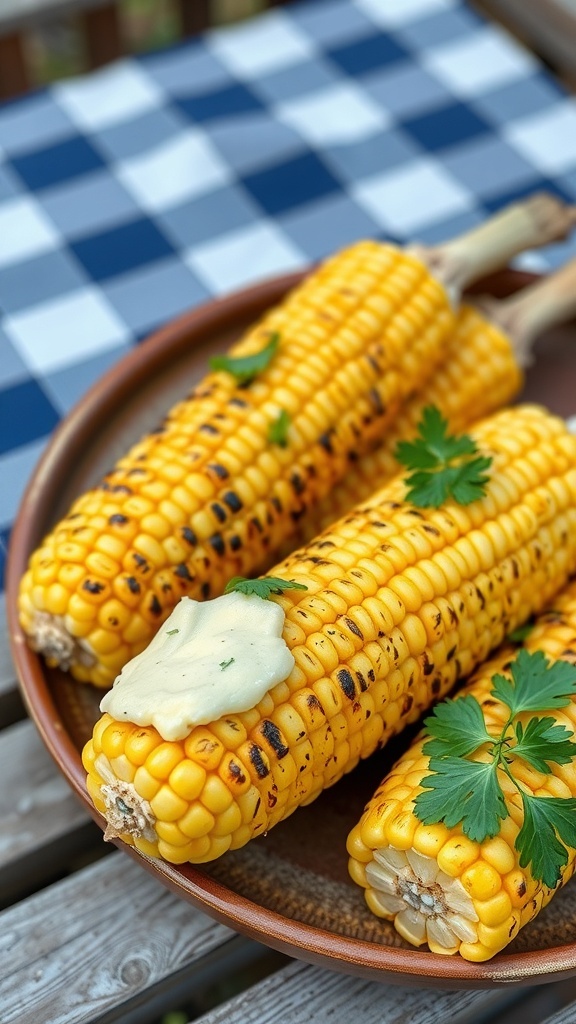 Grillatut maissintähkät voilla ja yrteillä.