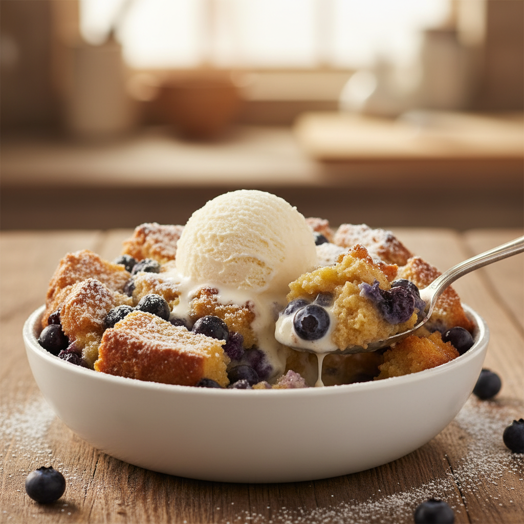 Crockpot Blueberry Bread Pudding