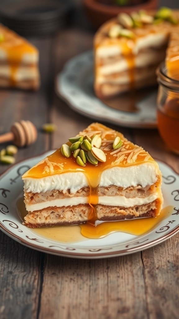Honeyed Pistachio Baklava Cheesecake